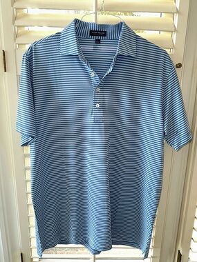 Peter Millar performance polo size L lt blue dk blue stripe